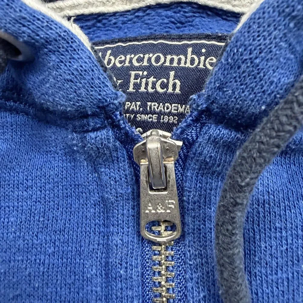 Abercrombie & Fitch Hoodie Mens Small Blue Full Zip Fleece Moose Logo Lined